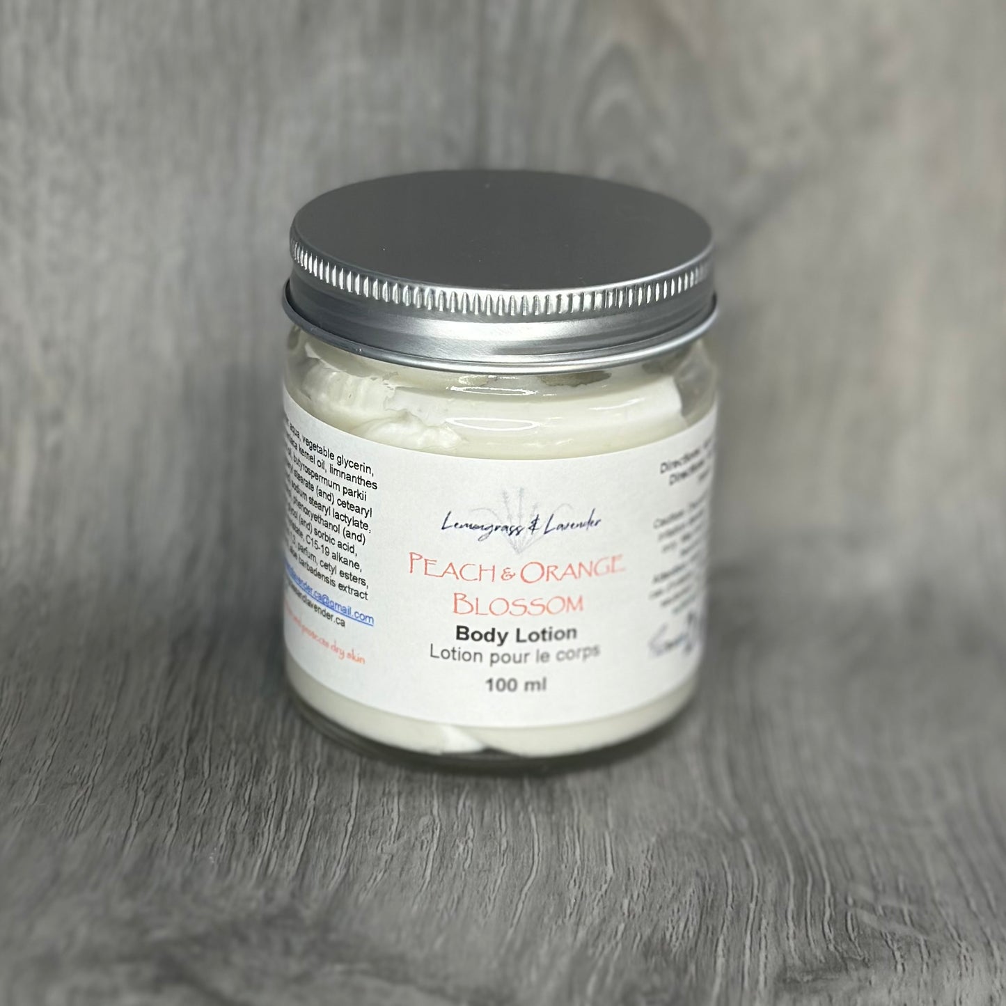 Peach & Orange Blossom scented body lotion.
Handmade in Canada
Eco-friendly packaging. Plant-based skin care.
