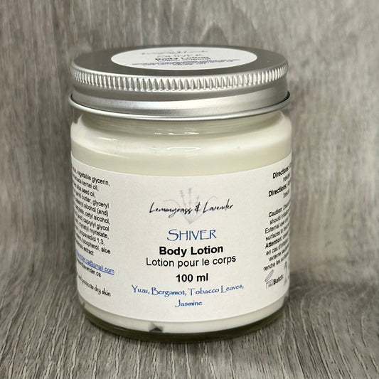 Shiver Body Lotion/lotion corporel
Made in Ottawa, ON, Canada
Sustainable packaging