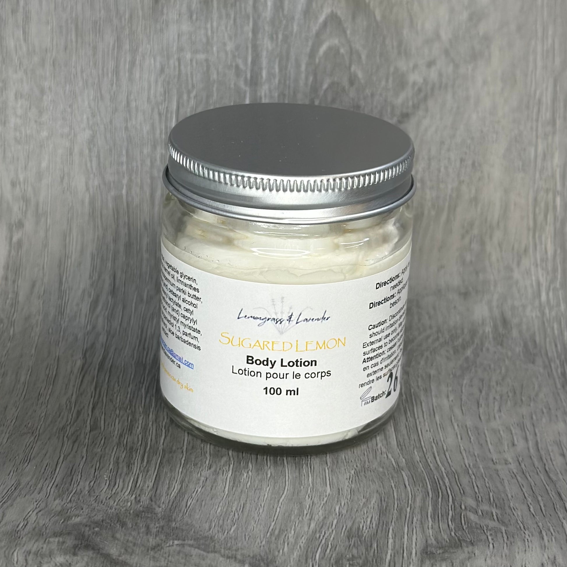 Sugared Lemon scented body lotion. 
Handmade in Canada
Eco-friendly packaging. Plant-based skin care. 
