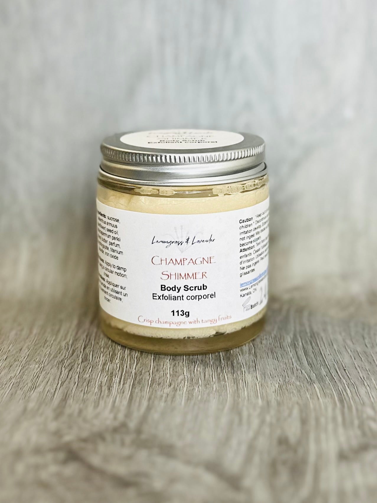 Champagne Shimmer body scrub/exfoliant corporel