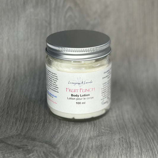 Fruit Punch scented body lotion. 
Handmade in Canada
Eco-friendly packaging. Plant-based skin care. 