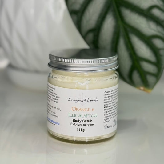 Orange & Eucalyptus Body Scrub/exfoliant corporel
Handmade in Kanata, ON, Canada
Plant-derived ingredients
Eco-friendly packaging